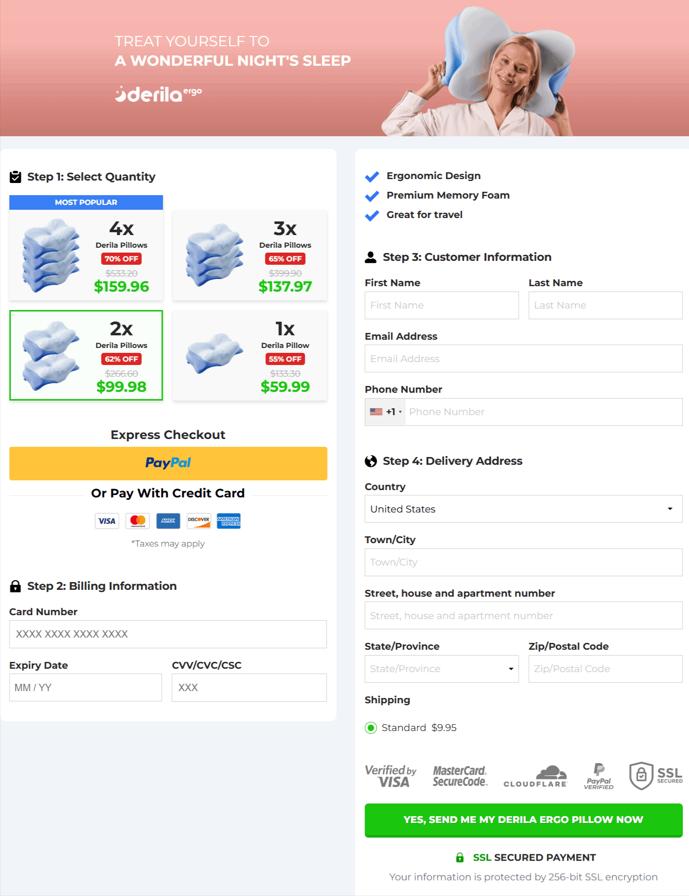 Derila Ergo Pillow Checkout page 